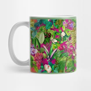 Trendy tropical floral leaves and fruits tropical pattern, pink fuchsia floral illustration over a Mug